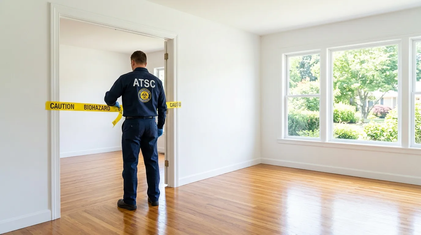 Certified biohazard cleanup crew performing Decomposition Cleanup in Brookline